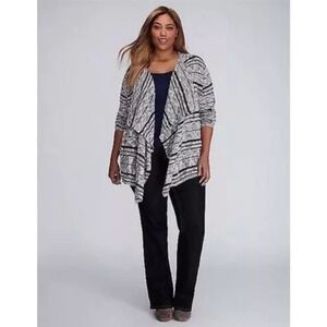 Lane Bryant Women's Sweater Open Front Waterfall Cardigan, Navy & Gray Stripes